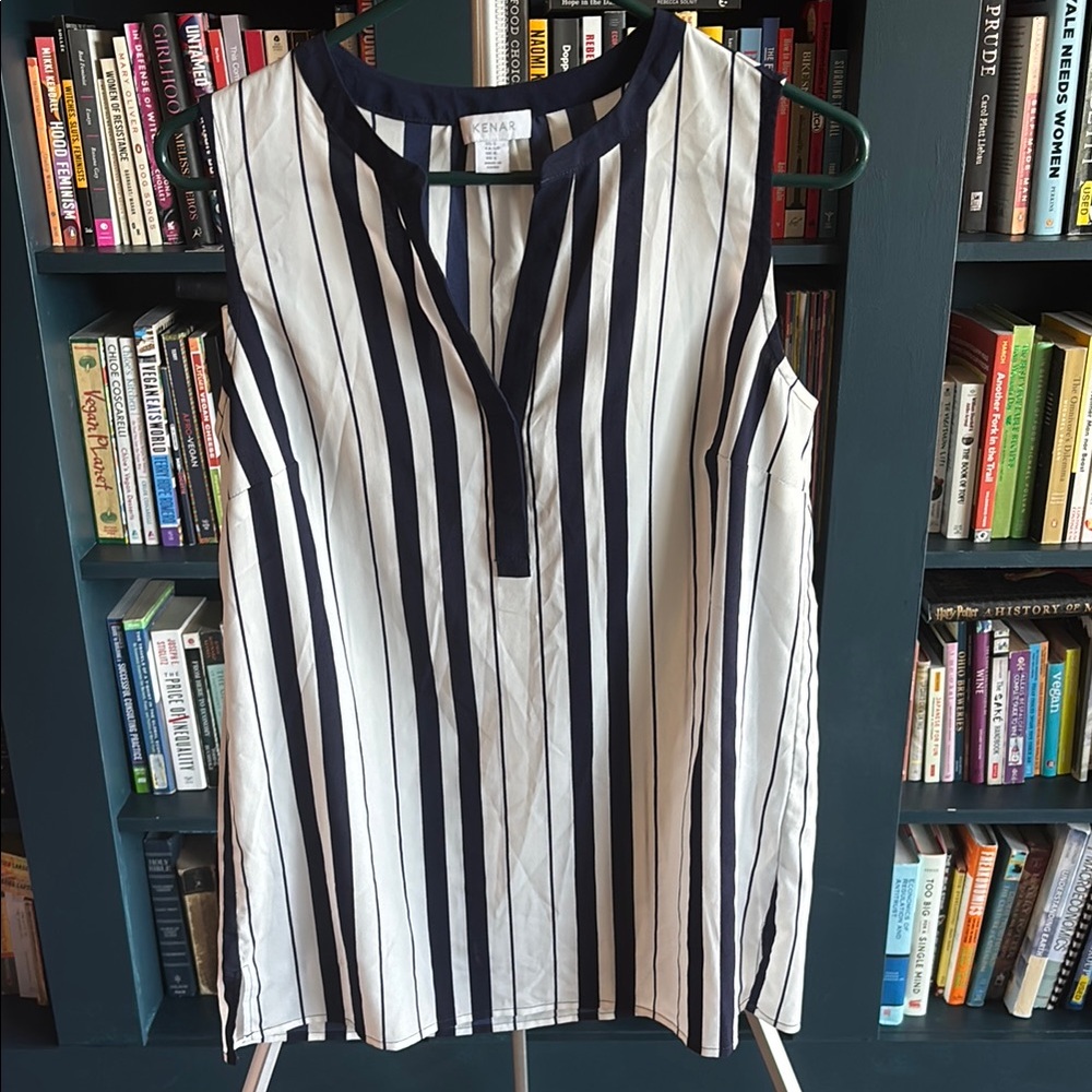 Kenar Women's Sleeveless Blouse with Navy and White Stripes